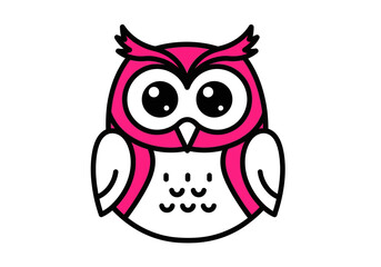 Stylized Pink Owl Illustration with Bold Black Outline.