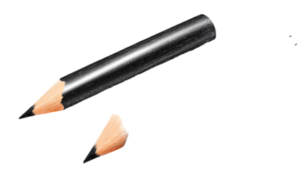 A broken black pencil with a sharp tip and a piece of lead on a black background