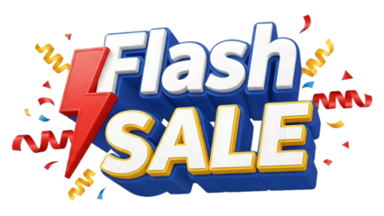 Vibrant Flash Sale banner with lightning bolt and colorful confetti