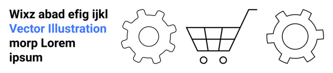 Shopping cart between gear symbols illustrates e-commerce, teamwork, innovation, and industrial processes. Ideal for online shopping, business strategy, workflow, automation, marketing startup © robu_s