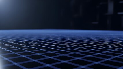 Dynamic futuristic grid array illuminating a deep cyberspace environment, symbolizing advanced technology, network connections, and the digital frontier