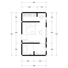 Black and White floor plan of a modern unfurnished house for your design. Suburban house vector blueprint. Architectural background.	