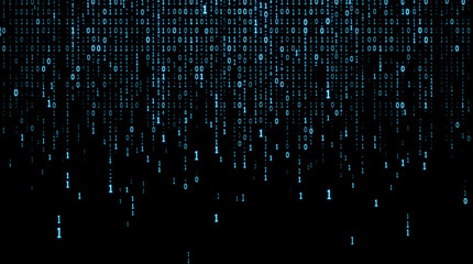 Abstract Digital Data Stream with Glowing Blue Binary Numbers Falling