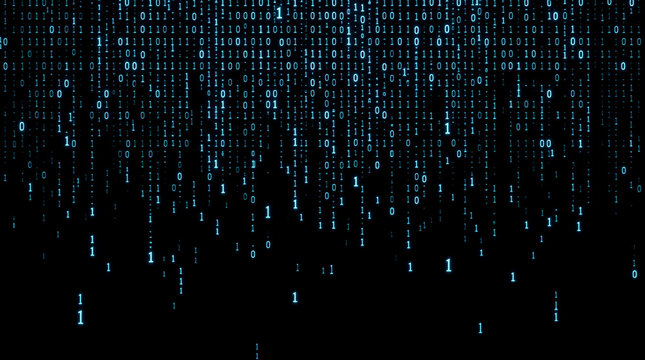 Abstract Digital Data Stream with Glowing Blue Binary Numbers Falling - Powered by Adobe