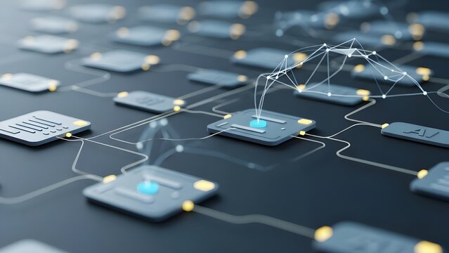Abstract digital network connections and data flow in a modern technological concept - Powered by Adobe
