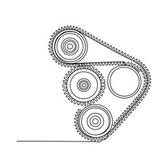 Detailed illustration of a mechanical system with sprockets and a belt drive