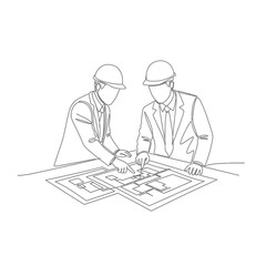 Engineers Discussing Blueprints Teamwork Planning Construction.