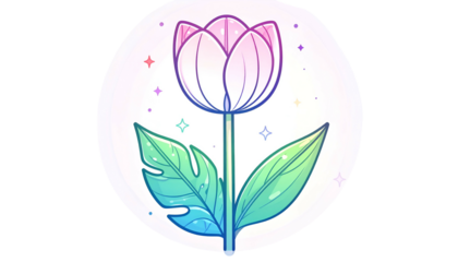 Digital art featuring a tulip with gradient colors and glitter, in a soft pastel circle
