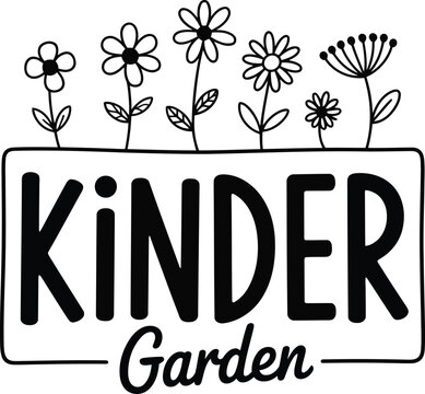 Whimsical Kinder Garden logo with flowers and playful font
