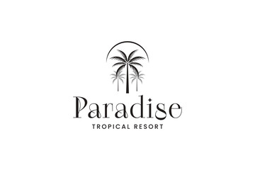 summer beach logo with palm tree logo design. paradise logo symbol design