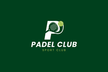 Padel logo template with a ball passing through a racket. It's great for clubs, courts, padel shops, apparel, etc.