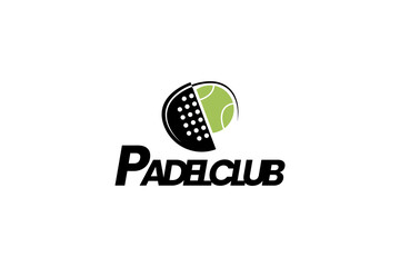 Padel logo template with a ball passing through a racket. It's great for clubs, courts, padel shops, apparel, etc.