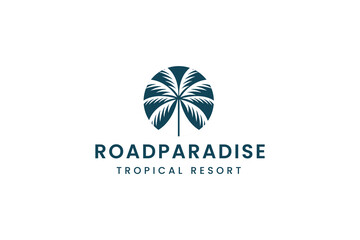 summer beach logo with palm tree logo design. paradise logo symbol design