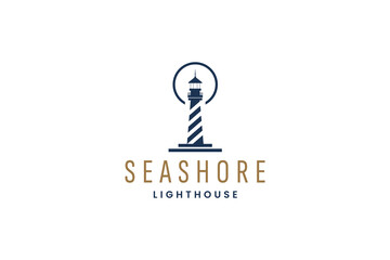 Lighthouse and beach wave logo, ship navigation logo
