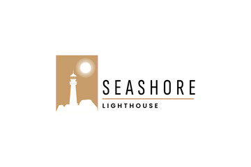 Lighthouse and beach wave logo, ship navigation logo