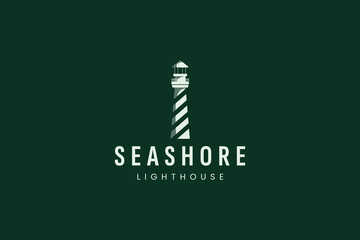 Lighthouse and beach wave logo, ship navigation logo