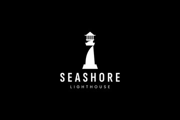 Lighthouse and beach wave logo, ship navigation logo