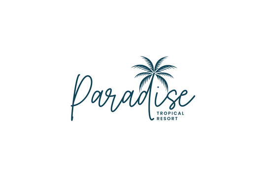 summer beach logo with palm tree logo design. paradise logo symbol design
