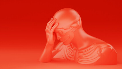 3d man holding head, symbolising headache and migraine, stress and anxiety, medical illustration