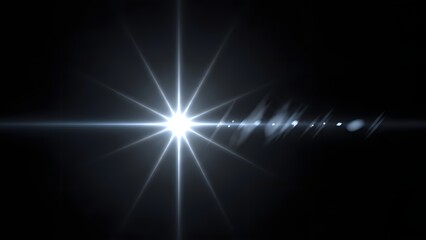 Fototapeta premium An abstract blue background with bright rays and light effects creates a digital motion design featuring glowing star flares, laser beams, and an energy explosion in dark space
