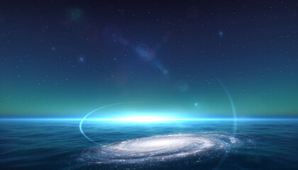 宇宙と海が溶け合う光の銀河：Cosmic Galaxy Light Over Ocean
