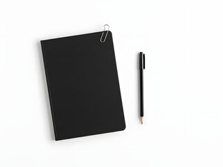 Plain notebook and writing instrument on transparent background