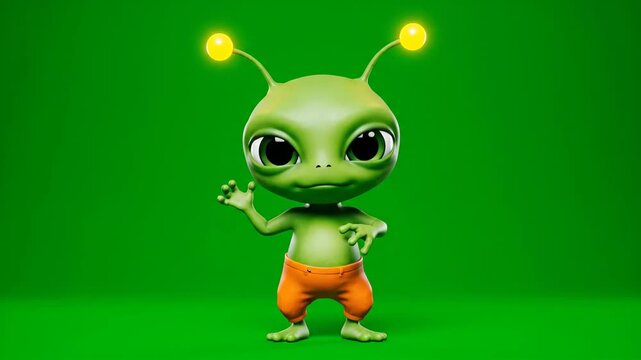 Cheerful green alien monster illustration featuring a cute 3d cartoon character with a happy smile isolated on a plain background for a fun nature inspired vector art design