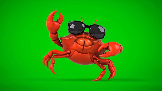 A vibrant red cartoon bug with green accents crawls playfully across a bright surface