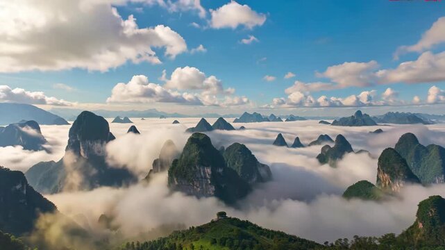 Karst landform sea of clouds landscape