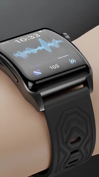 Smartwatch With Waveform Display On Wrist Close Up Studio Shot