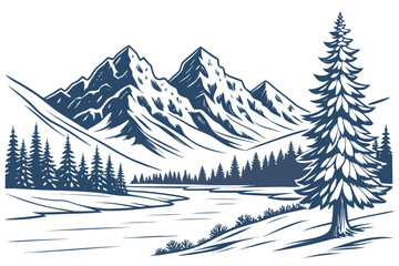 Fototapeta premium Minimal Winter Mountain Landscape Flat Vector 