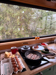Luminous Kitchen Display Featuring Fresh Ingredients And Quick Nutritious Breakfast For Busy Schedules