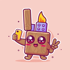 smiling lighter character mascot taking a selfie with a smartphone isolated cartoon 
