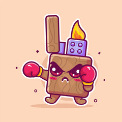 angry lighter character mascot playing boxing sport isolated cartoon