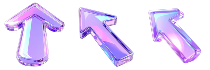 Three Arrow Illustrations With Transparent Background Showing Different Directions In Shades Of Purple Color