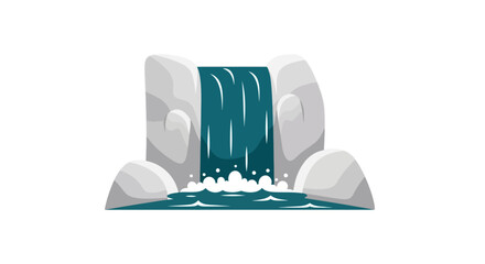 Cartoon Waterfall Cascading Down Rocks into a Pool of Water.