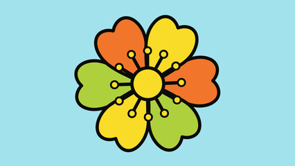Colorful Flower Illustration with Detailed Stamen and Petal Arrangement.