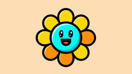 Cute Cartoon Flower with Happy Face and Colorful Petals.
