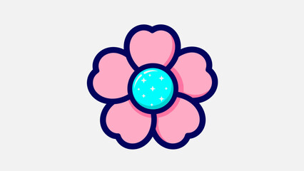 Stylized Pink Flower with Blue Center on White Background.