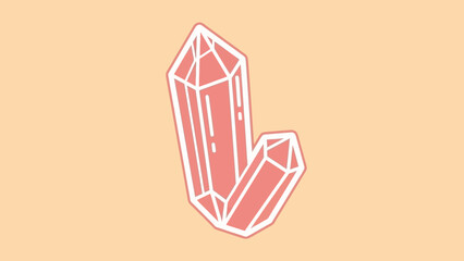 Illustration of two pink crystals with white outlines on peach background.