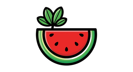 Stylized Watermelon Slice with Leaves, Fresh and Vibrant Design.