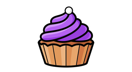 Cupcake with Purple Frosting and White Pearl Topping Illustration.