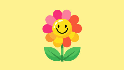 Cheerful Flower with Smiley Face and Colorful Petals Illustration.