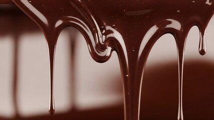 Close-up of rich, dark melted chocolate dripping and flowing, creating a luscious and tempting visual.