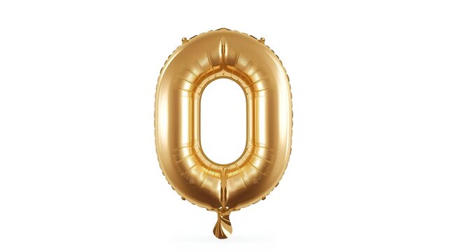 Golden balloon numeral 0 floating in the air isolated on a white background