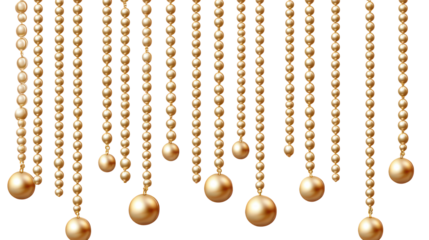 Elegant golden pearl strings for jewelry isolated on transparent background