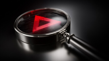 Magnifying glass highlighting a directional arrow representing strategic analysis, focus and decision making concept.
