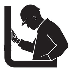  Silhouette icon of a construction worker or engineer inspecting a pipe structure
