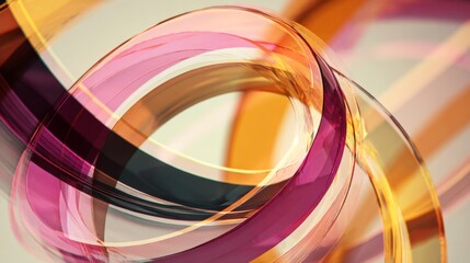 Elegant abstract circular loop with dynamic motion in purple and gold tones creating smooth geometric flow and modern artistic design with vibrant light reflections