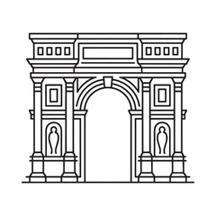 Line art illustration of a classical architectural archway with decorative details